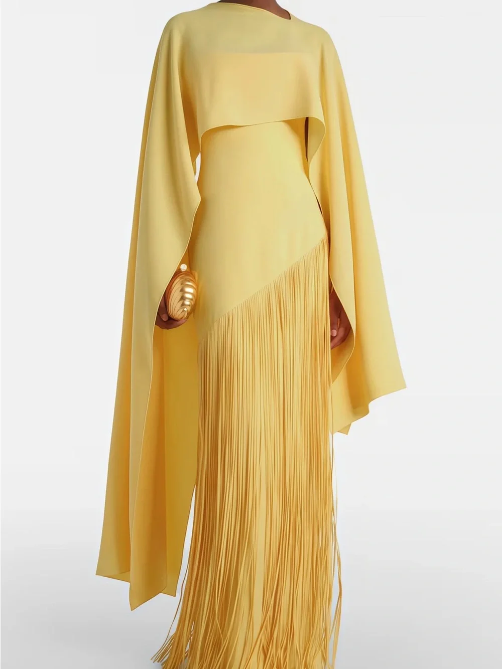 Miss RosierYellow Fringe Cape Gown - Picture 1 of 7